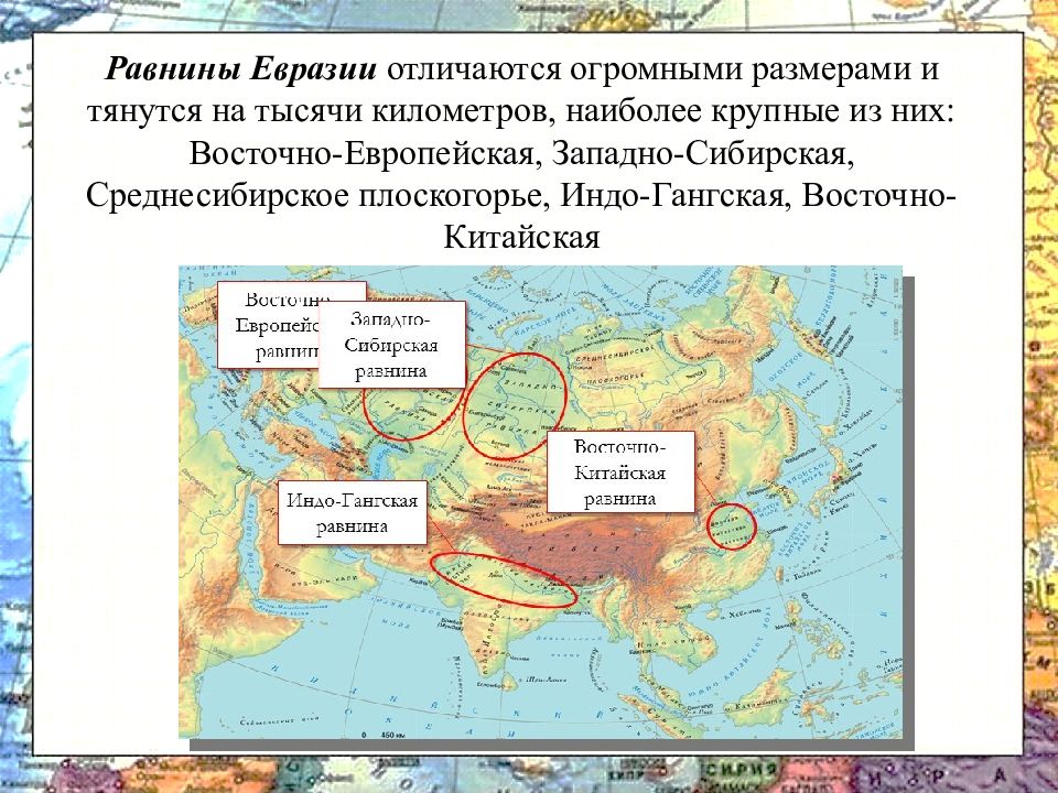 Карта евразии с равнинами