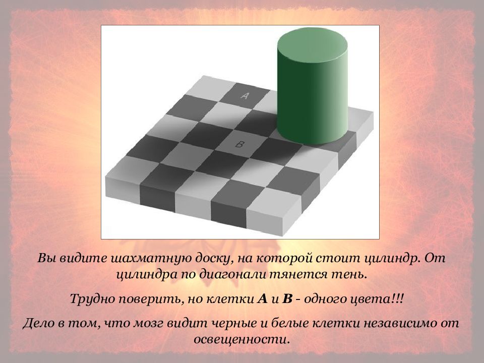 Одинаковый б. Иллюзия тени адельсона. Шахматная доска Эдварда адельсона. Иллюзия Эдварда адельсона. Иллюзия восприятия цвета адельсона.
