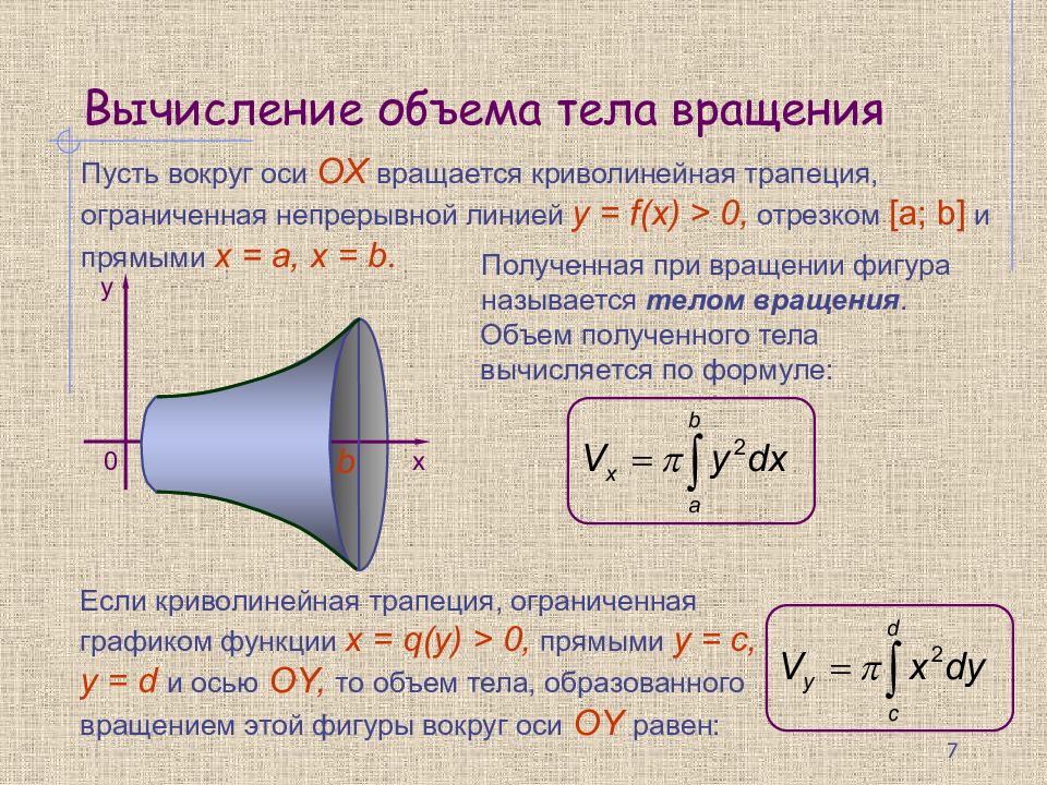 Интегральная формула объема презентация