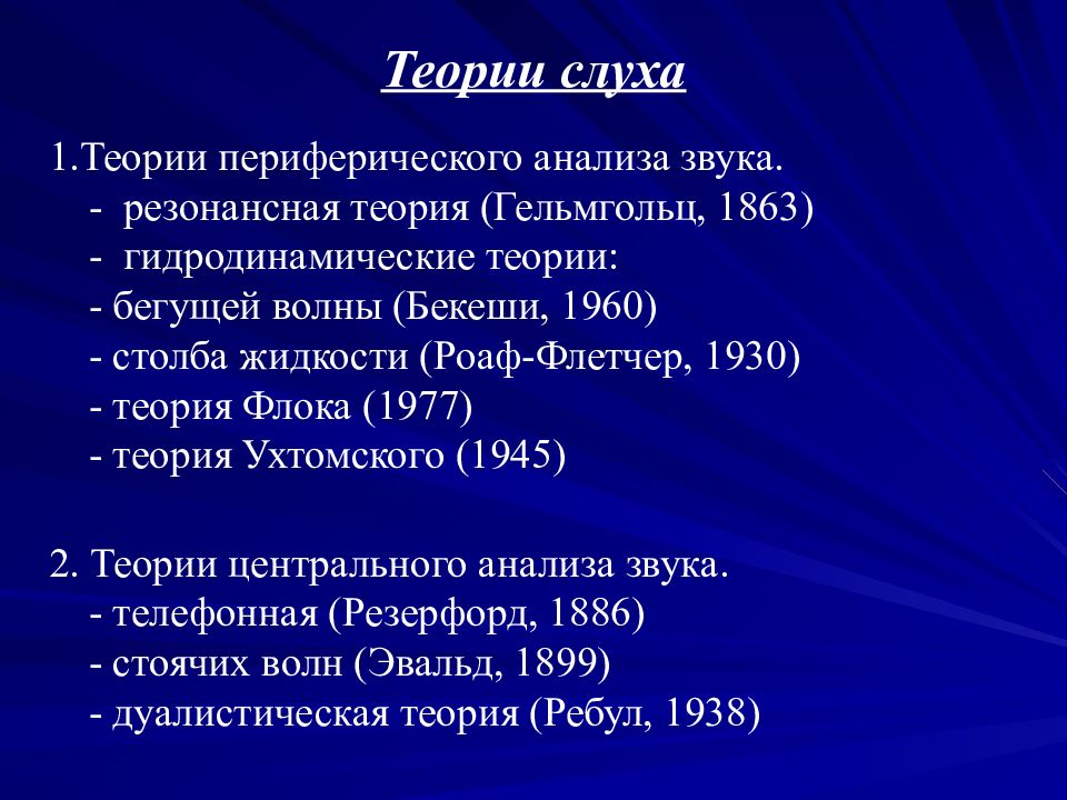 1 слух. Теории слуха Гельмгольца и бекеши. Резонансная теория Гельмгольца резонансная слуха. Теории слуха (Гельмгольца, Резерфорда, Ухтомского, бекеши). Современная теория слуха.