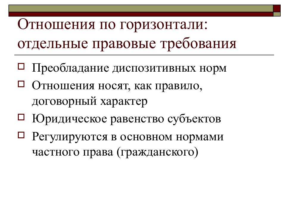 Равенство субъектов гражданско-правовых отношений. Требования к правовым нормам.