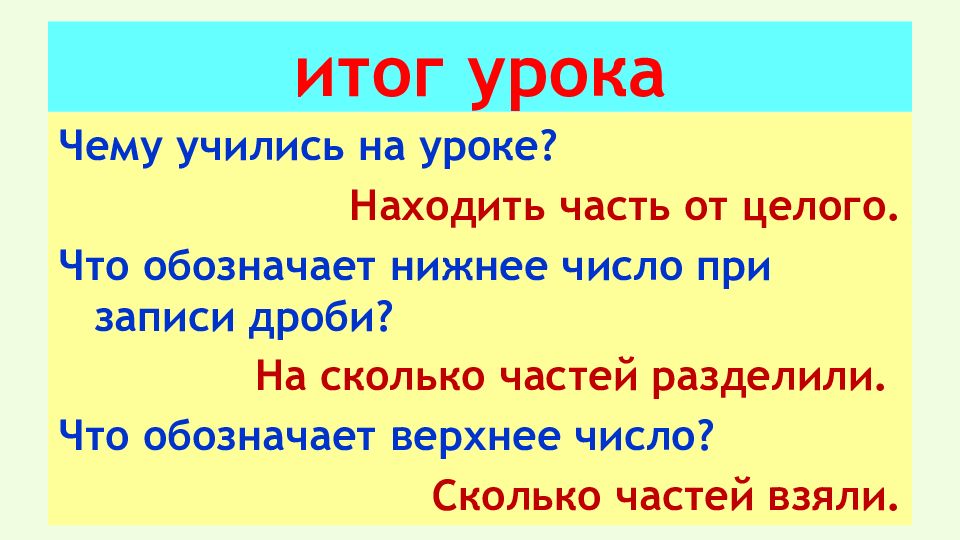 Сколько частей взяли. Итог урока 3 класс. Итог урока по математике 3 класс. Как правильно подвести итог урока 3 класс(Планета знаний).