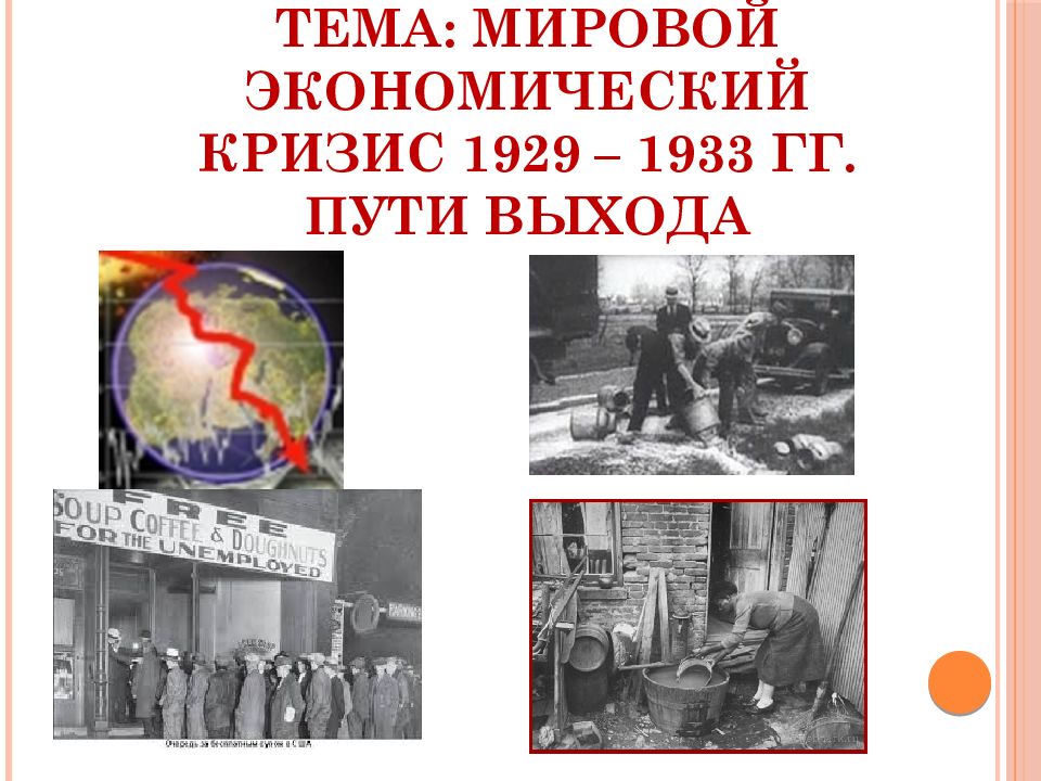 Тема: Мировой экономический кризис 1929 – 1933 гг. Пути выхода