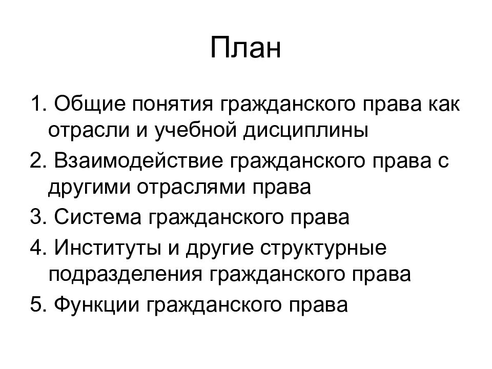 План по гражданскому праву