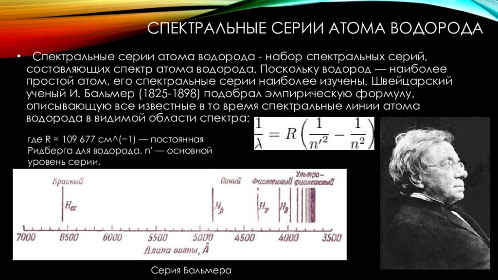 Водородный спектр. Спектральные линии излучения. Спектральные линии атома водорода.