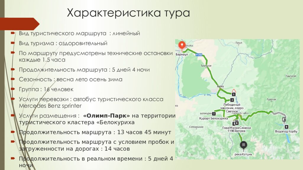 Характеристика тура