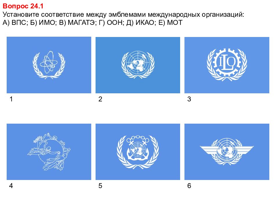 Из приведенных ниже изображений выберите те которые относятся к символам международных организаций