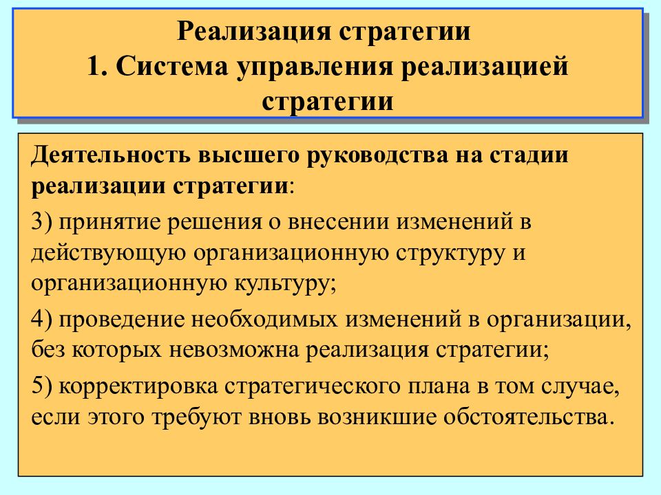 Презентация стратегии. Реализация стратегии.