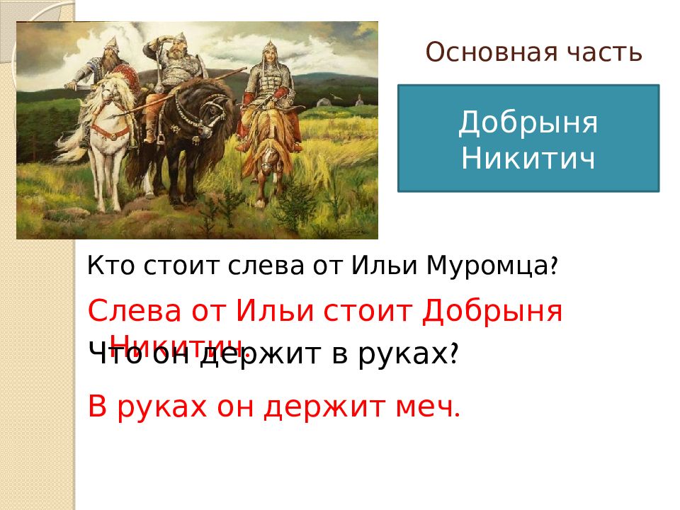 Сочинение в м васнецов 3 класс. Добрыня Никитич на картине Васнецова богатыри. План сочинения по картине Васнецова богатыри 2 класс. Три богатыря 2 класс. Сочинение по картине Васнецова богатыри.