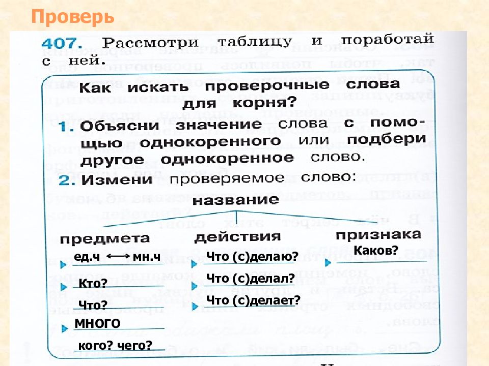 Корень слова действия