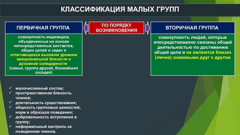 Признаки малой социальной группы