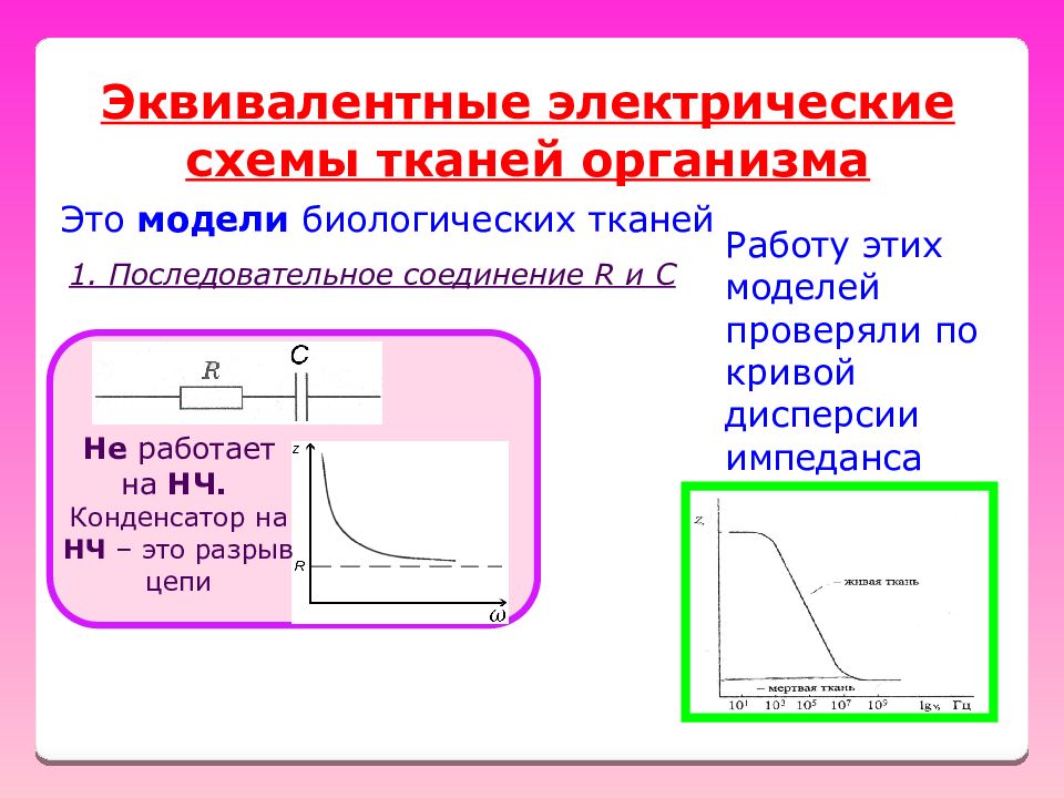 Сопротивление тканей. Эквивалентная электрическая схема биологических тканей. Эквивалентная электрическая схема живой ткани организма. Эквивалентные электрические схемы живых тканей. Простейшая эквивалентная схема биологической ткани.